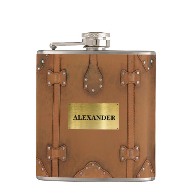Steampunk-Vintage Leather Look Case Hip Flask (Front)