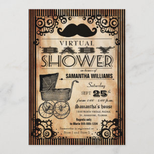 Steampunk Vintage Look Boy Virtual Baby Shower Invitation
