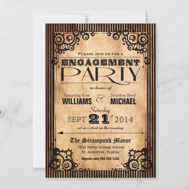 Steampunk Vintage Look Engagement Party Invitation (Front)