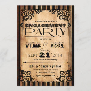 Steampunk Vintage Look Engagement Party Invitation