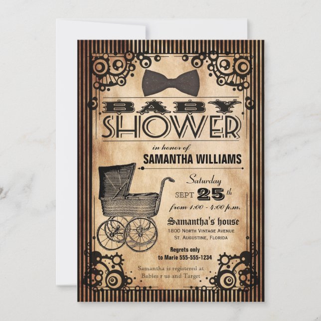 Steampunk Vintage Look Girl Baby Shower Invitation (Front)