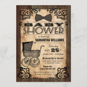 Steampunk Vintage Look Girl Baby Shower Invitation