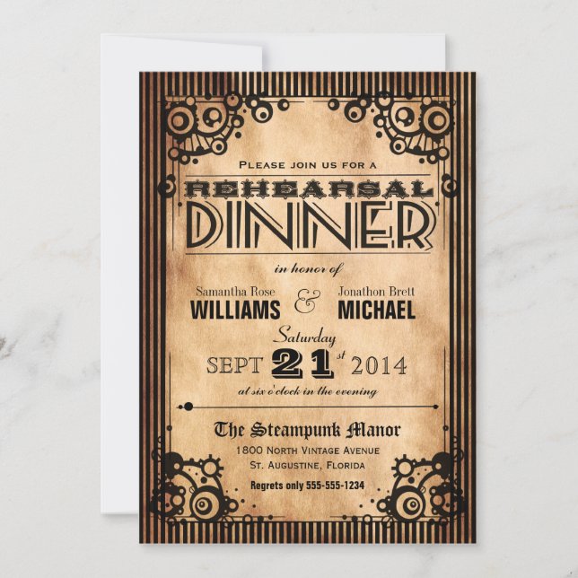 Steampunk Vintage Look Rehearsal Dinner Invitation (Front)