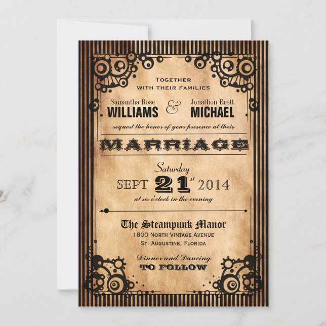 Steampunk Vintage Look Wedding Invitation (Front)