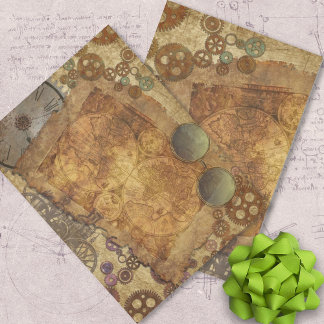 Steampunk Vintage Map Gears Tissue Paper