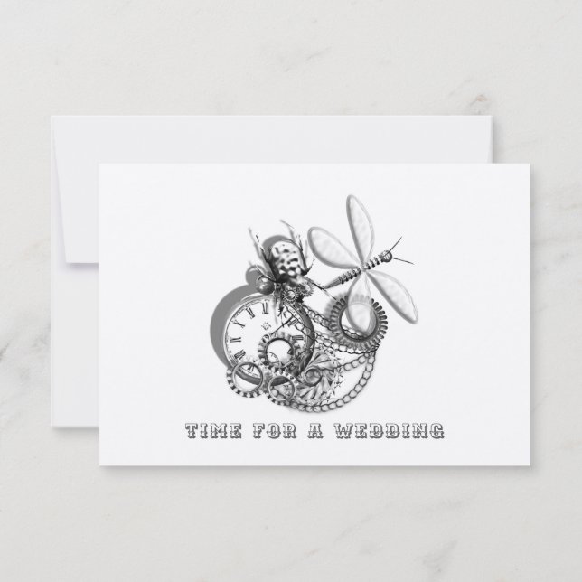 Steampunk Vintage Mechanical Gears Save The Date (Back)