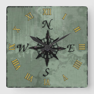Steampunk Vintage Old Compass Rose Square Wall Clock