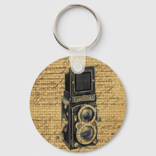 steampunk vintage scripts burlap antique camera key ring