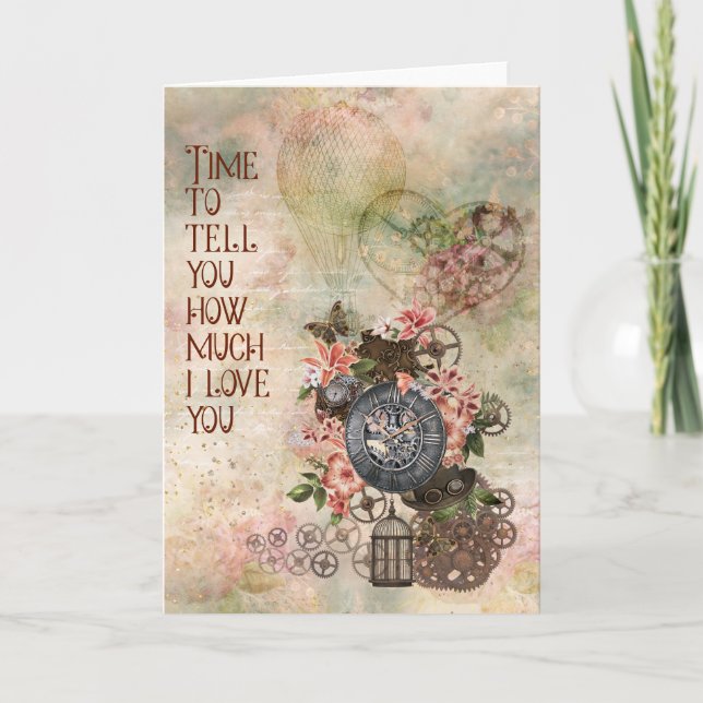 Steampunk Vintage Style Valentine Card - Blank (Front)