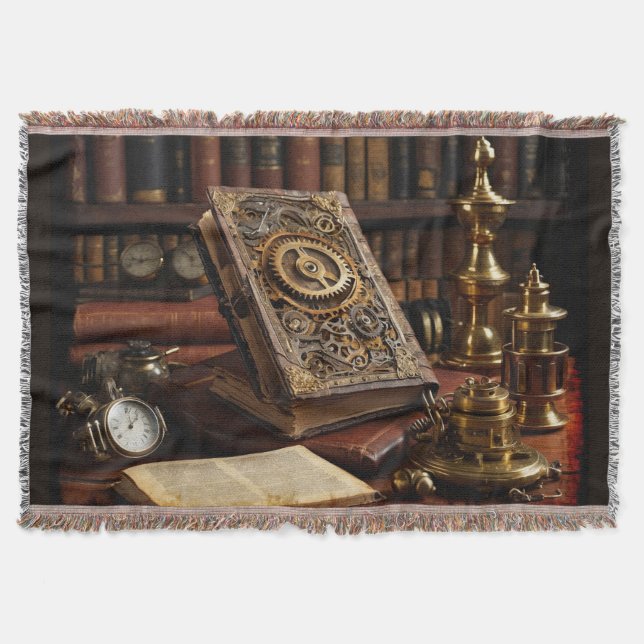Steampunk Vintage Tome Throw Blanket (Front)