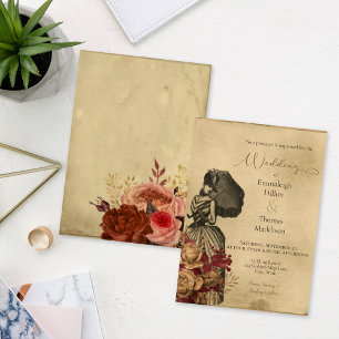 Steampunk Vintage Victorian Floral Wedding Invitation