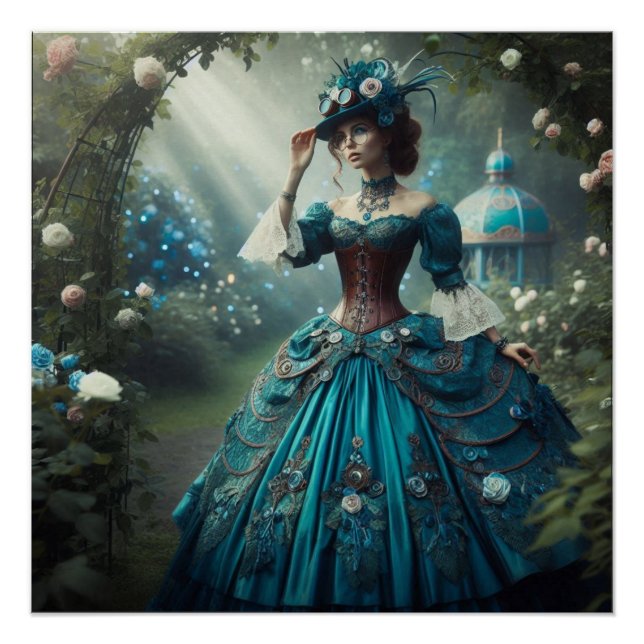 Steampunk Vintage Victorian Garden Lady Poster (Front)