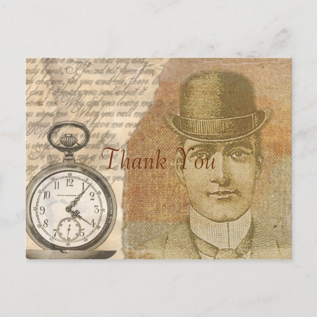 Steampunk Vintage Victorian Gentleman Thank You Postcard (Front)