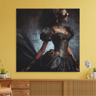 Steampunk Vintage Victorian Lady Black Raven Canvas Print