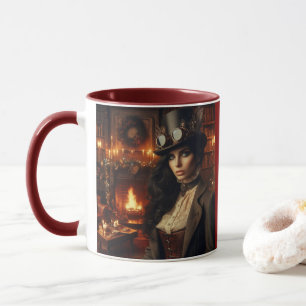 Steampunk Vintage Victorian Lady Christmas Red Mug