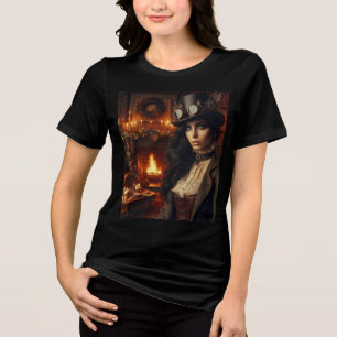 Steampunk Vintage Victorian Lady Christmas Red Tri-Blend Shirt