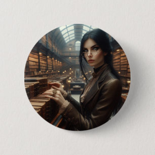 Steampunk Vintage Victorian Lady Librarian  6 Cm Round Badge