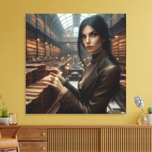 Steampunk Vintage Victorian Lady Librarian  Canvas Print