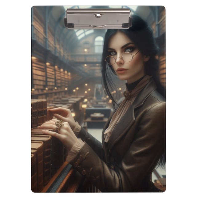 Steampunk Vintage Victorian Lady Librarian  Clipboard (Front)