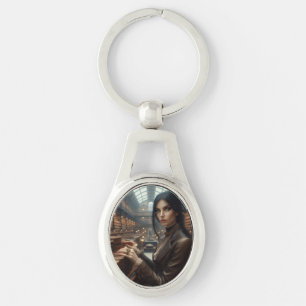 Steampunk Vintage Victorian Lady Librarian Key Ring