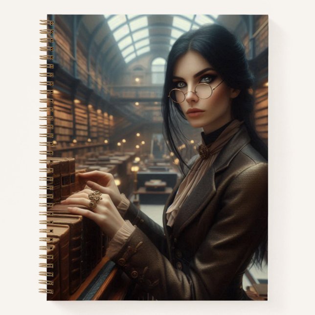 Steampunk Vintage Victorian Lady Librarian Notebook (Front)