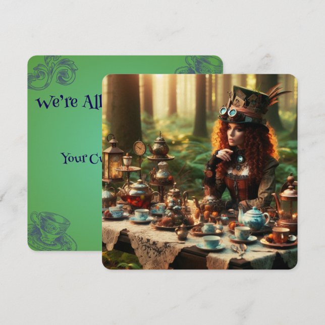 Steampunk Vintage Victorian Lady Mad Hatter Invitation (Front/Back)
