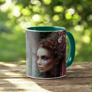 Steampunk Vintage Victorian Lady Pink Garden Mug