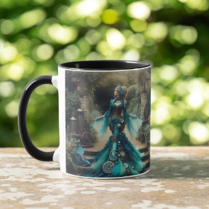 Steampunk Vintage Victorian Lady Teal Mermaid Mug