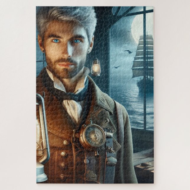 Steampunk Vintage Victorian Lighthouse Keeper Jigsaw Puzzle (Vertical)