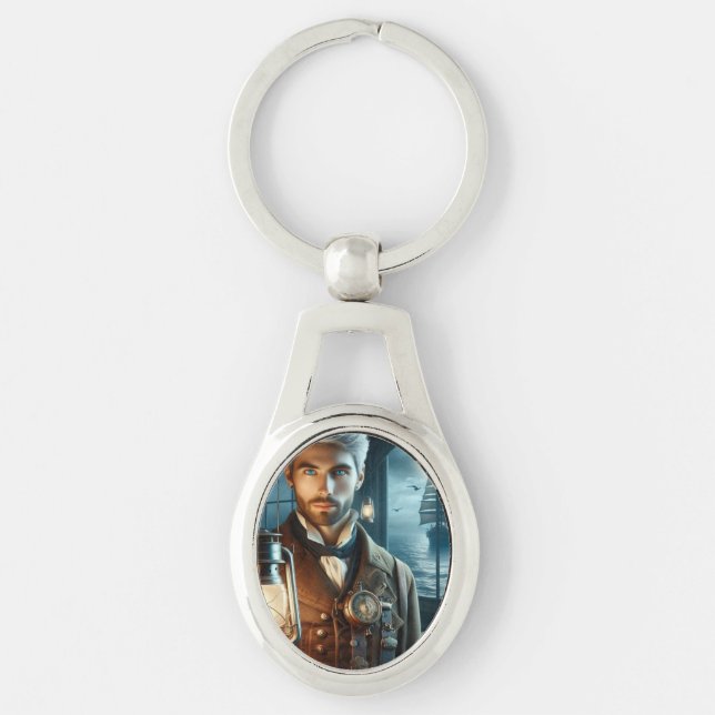 Steampunk Vintage Victorian Lighthouse Keeper Key Ring (Front)