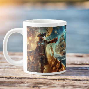 Steampunk Vintage Victorian Ocean Space Pirate Large Coffee Mug