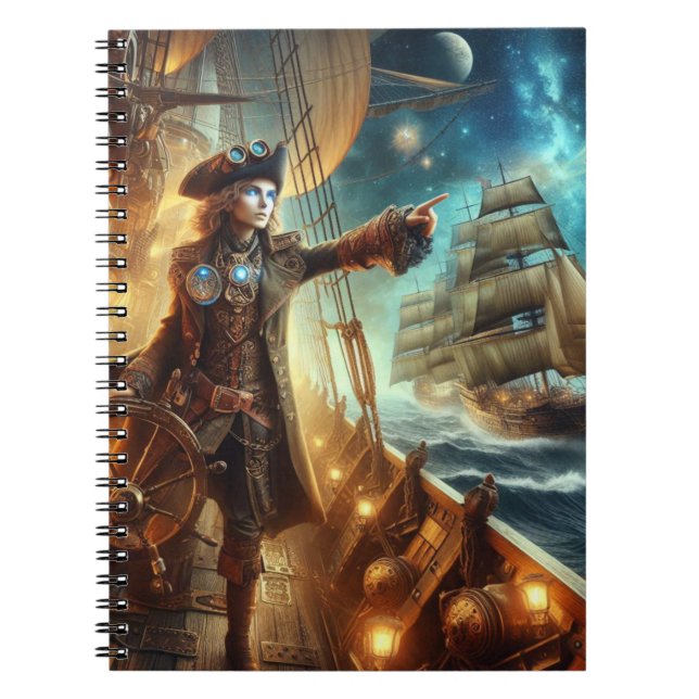 Steampunk Vintage Victorian Ocean Space Pirate Notebook (Front)