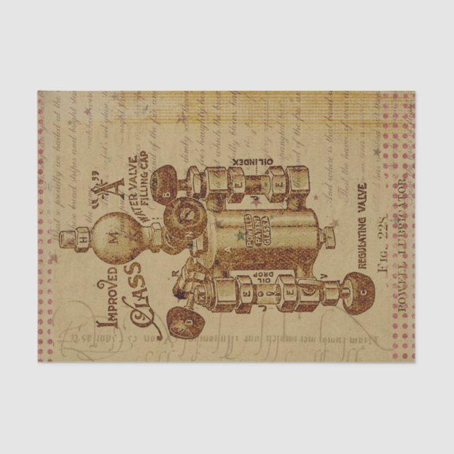 Steampunk Vintage Water Valve Blueprint Sepia Tissue Paper (Front)