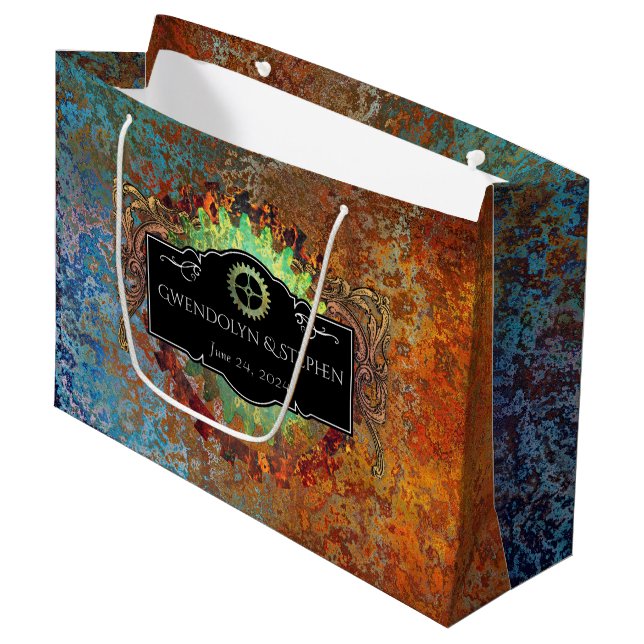 Steampunk Vintage Wedding Personalised  Large Gift Bag (Front Angled)
