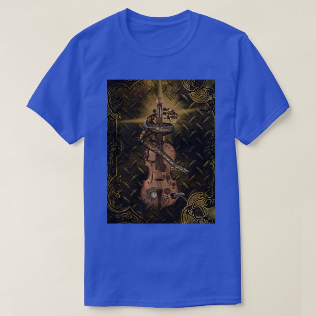 Steampunk violin with steampunk chinese dragon and T-Shirt (Design Front)