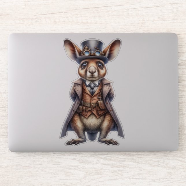 Steampunk Wallaby Transparent Sticker (Computer)