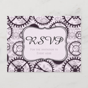 Steampunk watch gear and damask RSVP card