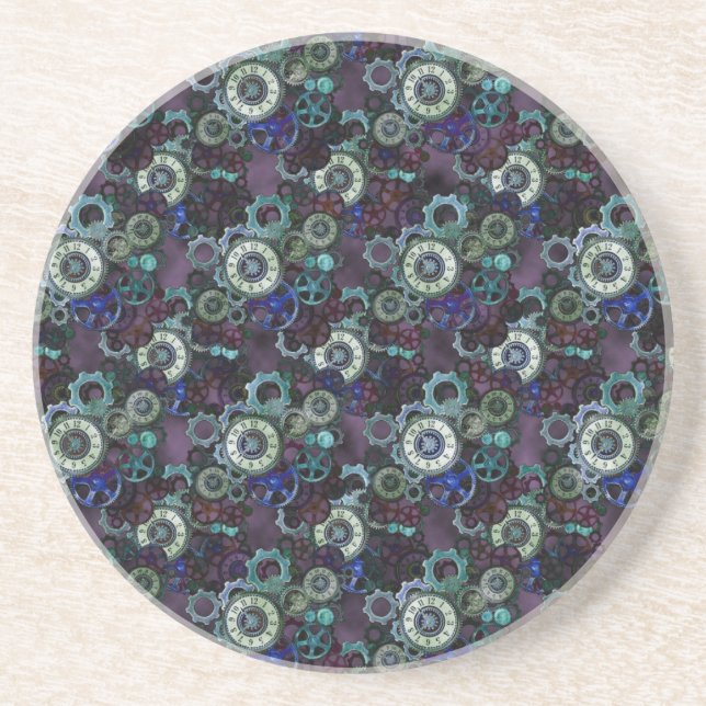 steampunk watch parts - purple print by LeahG Coaster (Front)
