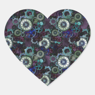 steampunk watch parts - purple print by LeahG Heart Sticker