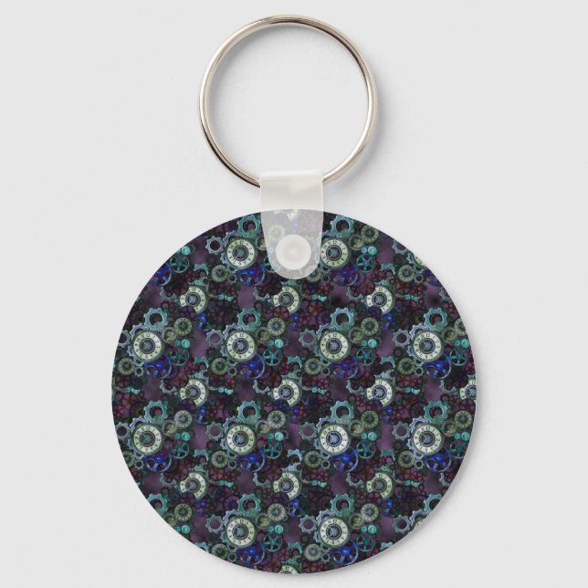 steampunk watch parts - purple print by LeahG Key Ring (Front)