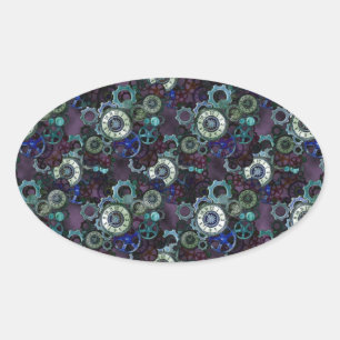 steampunk watch parts - purple print by LeahG Oval Sticker