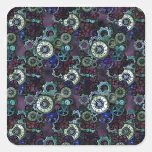 steampunk watch parts - purple print by LeahG Square Sticker