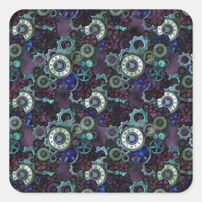 steampunk watch parts - purple print by LeahG Square Sticker (Front)