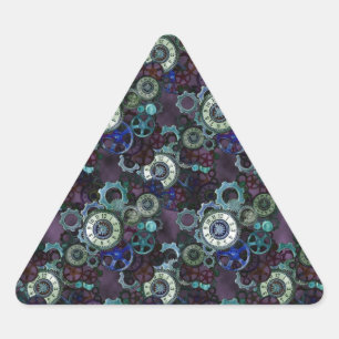steampunk watch parts - purple print by LeahG Triangle Sticker