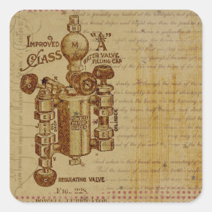 Steampunk Water Valve Blueprint Sepia Stickers