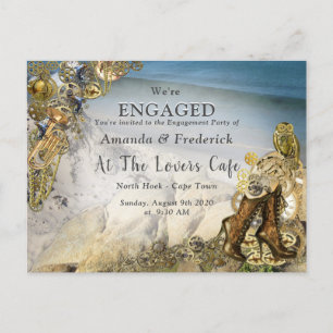 Steampunk Wedding by the Sea Engagement Invitation Postcard