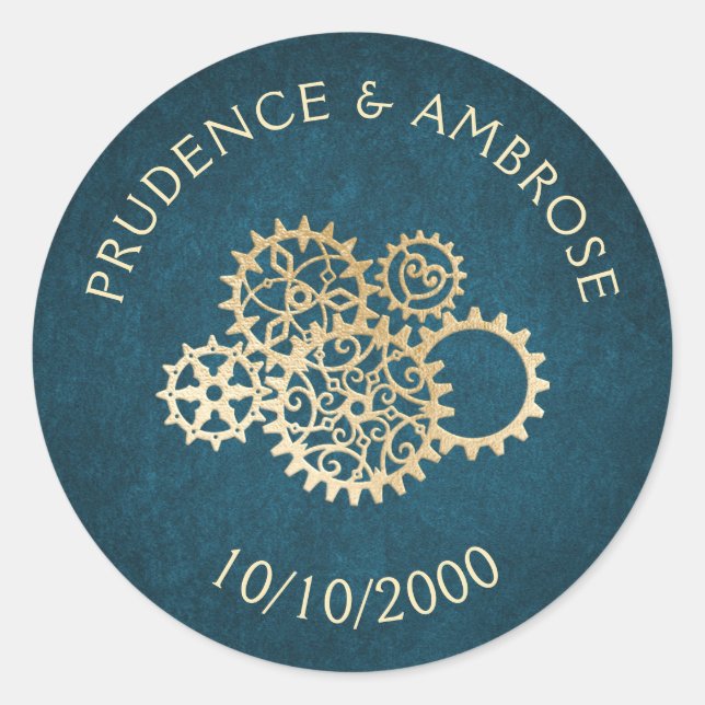 Steampunk Wedding Classic Round Sticker (Front)