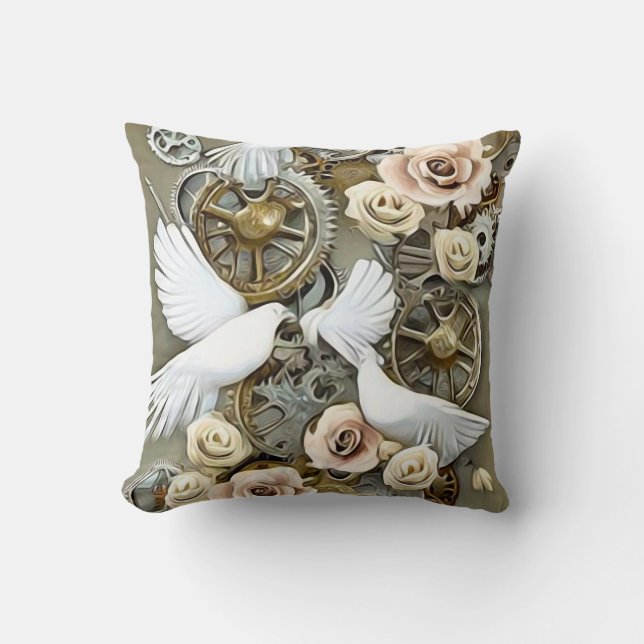 Steampunk Wedding Doves Cushion (Front)