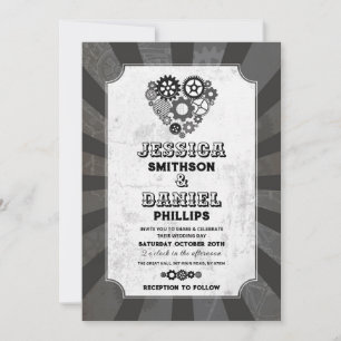 Steampunk Wedding Hearts Cogs Retrofuturistic  Invitation