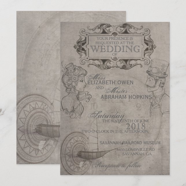 Steampunk Wedding Invitation (Front/Back)